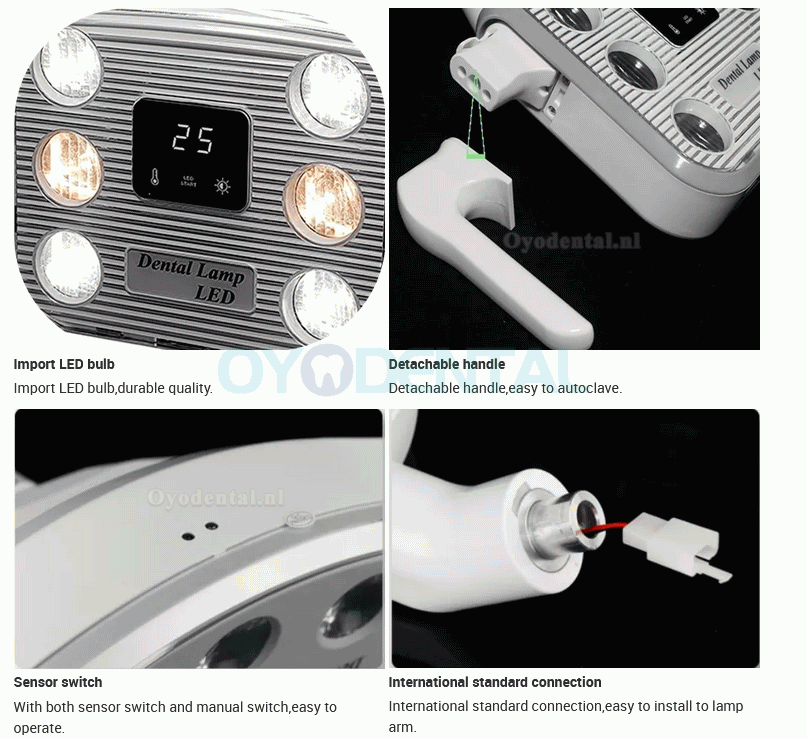 JH-09 10W tandheelkundige schaduwloze operationele inductielamp met LCD scherm 6 LED's